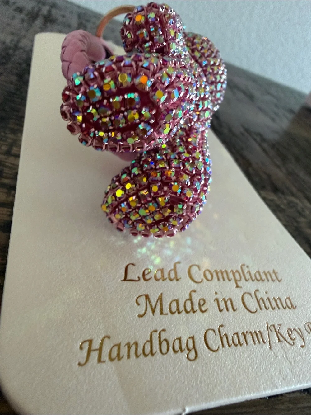 Natasha Couture Pink Crystal Teddy Bear Keyring with Braided Wristlet
